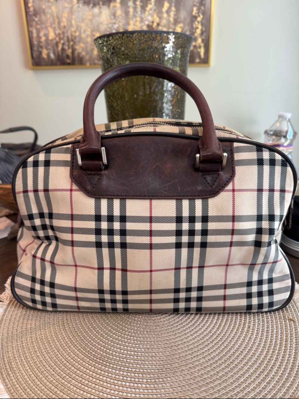 Burberry Boston Bag with Brown Leather Trim and Black Accents - Picture 2 of 6